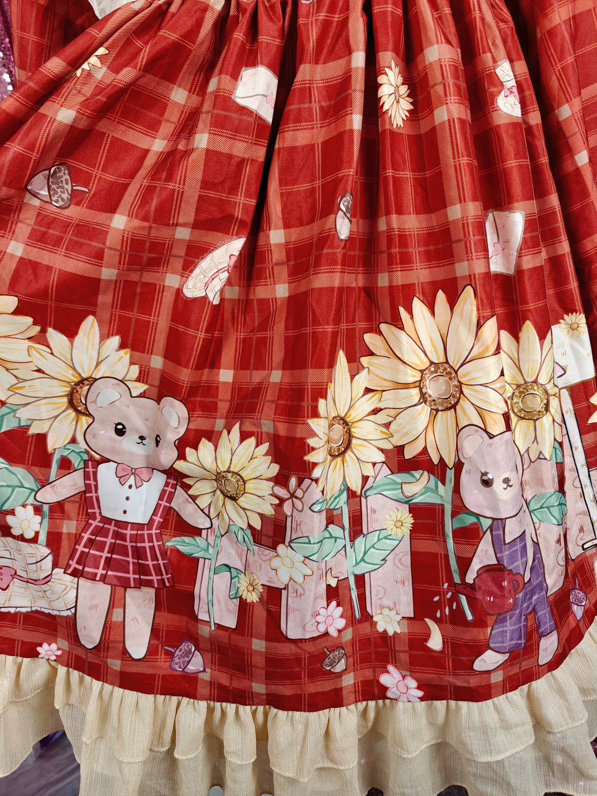 Sunny plaid autumn mouse motif OP dress size S