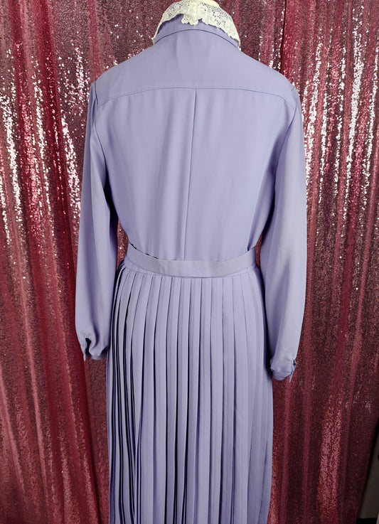 BettyRosa Japanese vintage showa era lilac & white lace pleated skirt dress with belt size XS