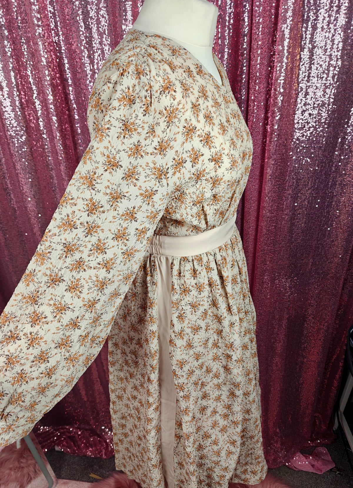 Blue East autumn flowers prairie style long dress size S