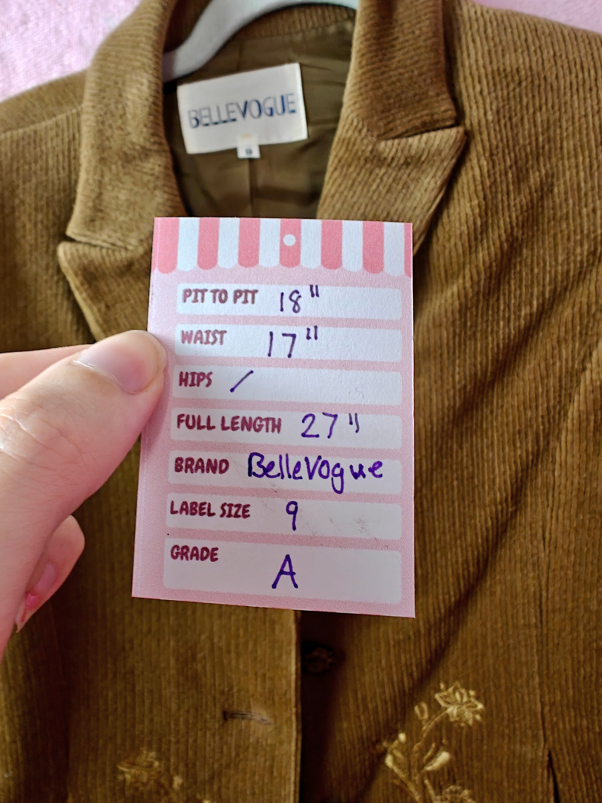 Vintage Bella Vogue brown corduroy paisley embroidered blazer size M