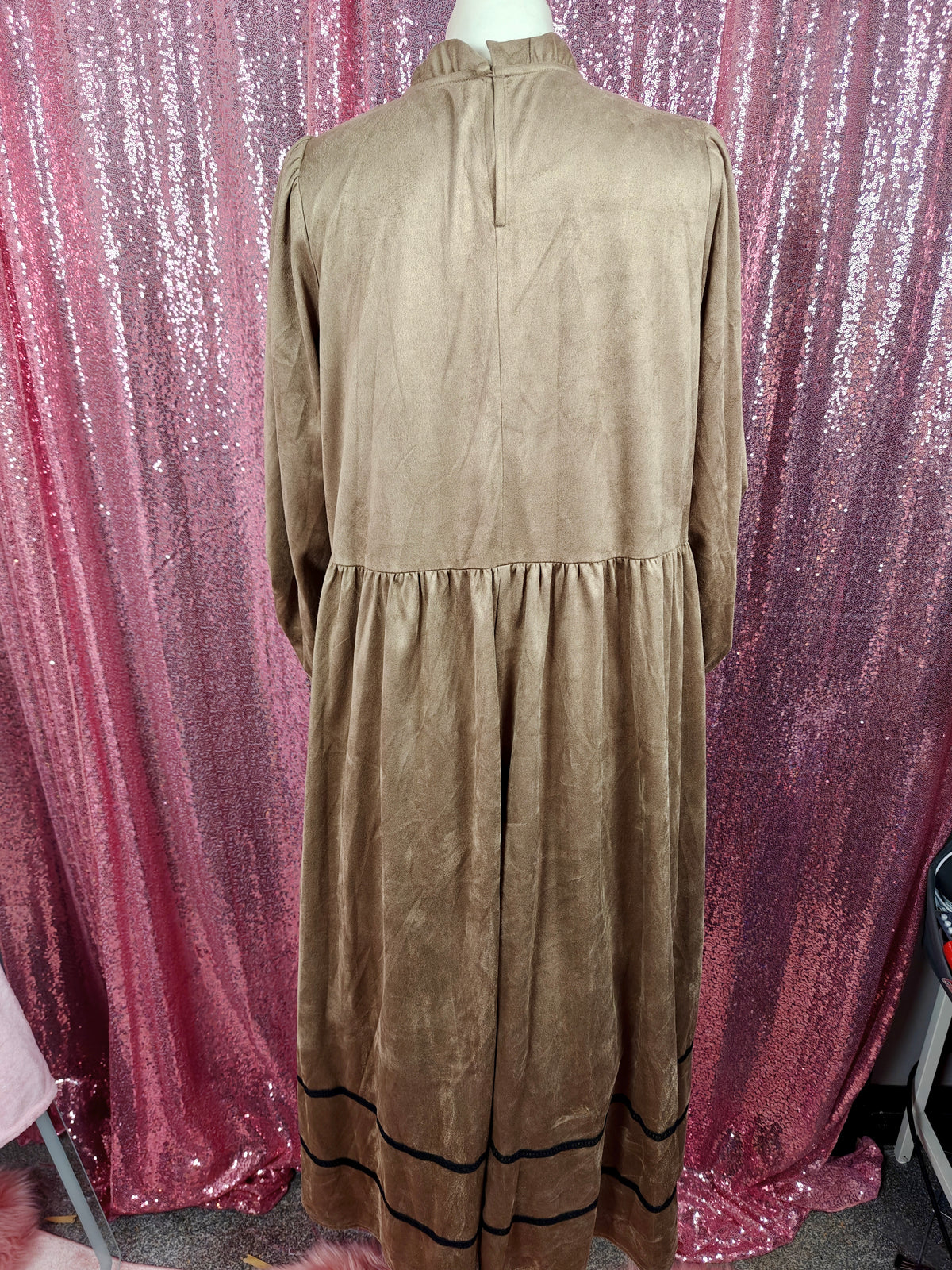Escare brown velvet prairie style long dress size M
