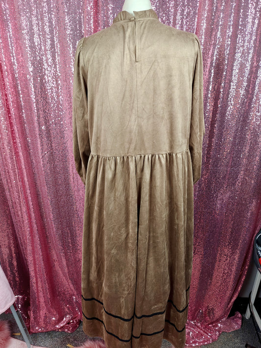 Escare brown velvet prairie style long dress size M