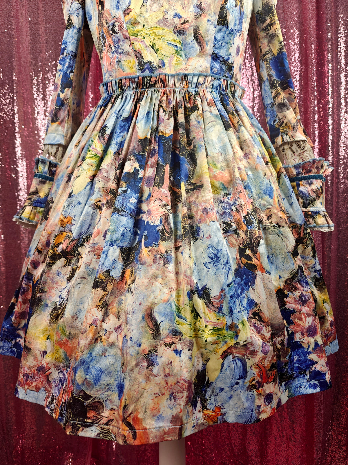 You Mai abstract painting print OP dress size S