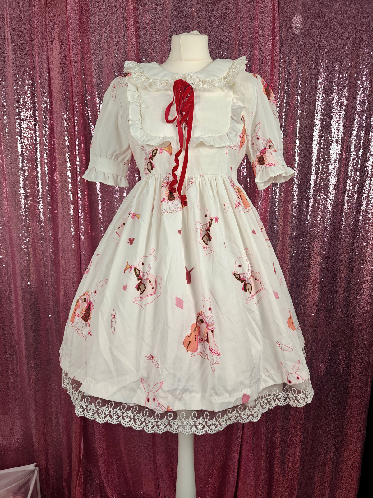 Unbranded white rabbit print OP dress size S-M