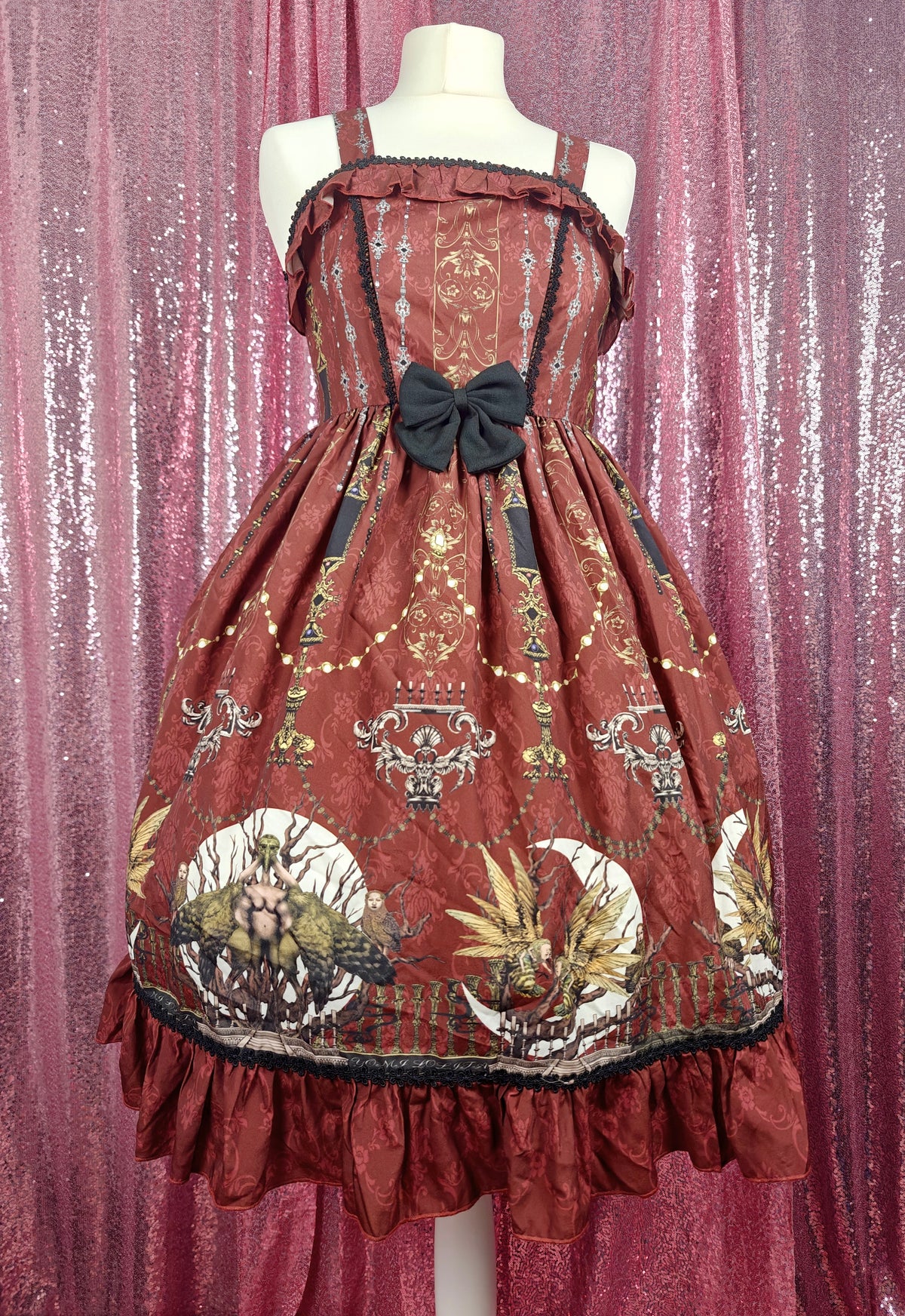 Yomi red cryptid creepy print JSK dress size S