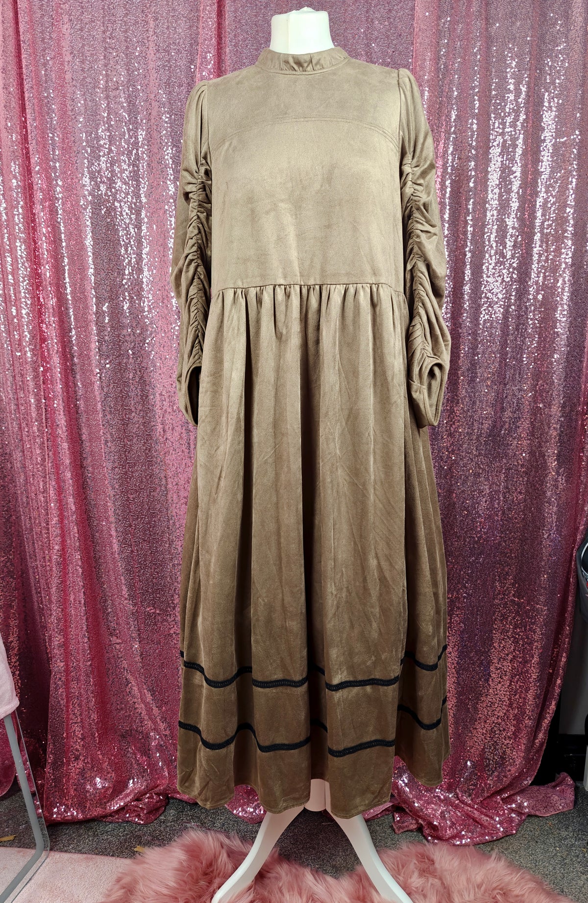 Escare brown velvet prairie style long dress size M
