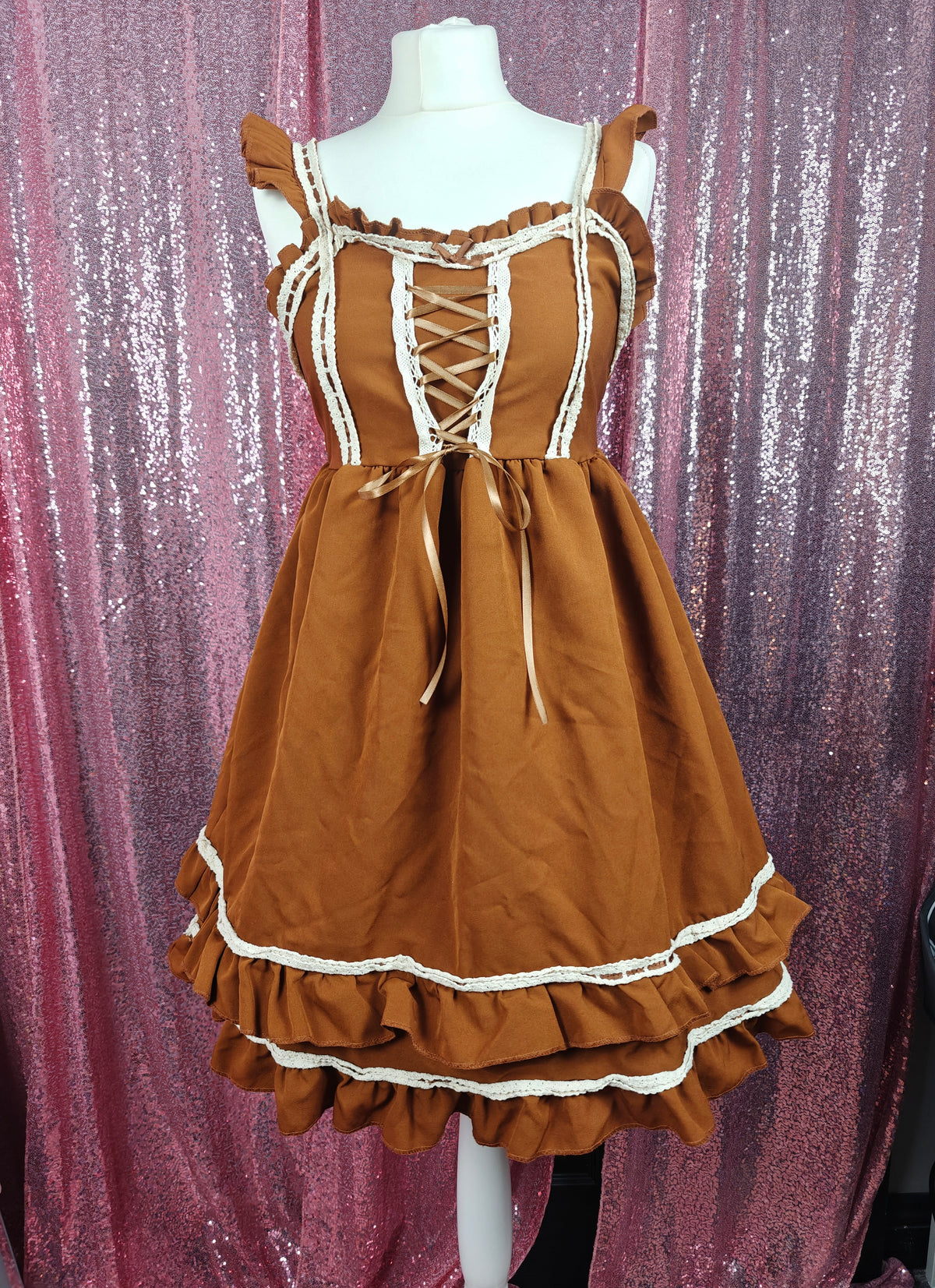 Sleep Doll brown & cream lace old school JSK dress size S