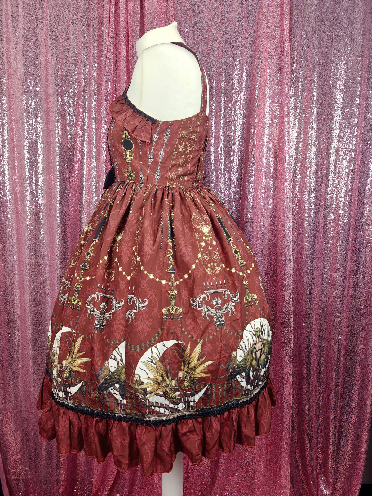 Yomi red cryptid creepy print JSK dress size S