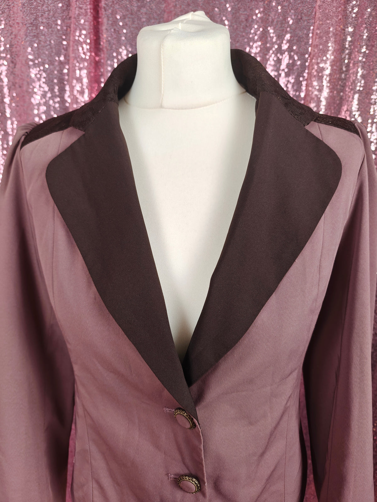 Axes Femme dusty pink & brown lace romantic style blazer size M