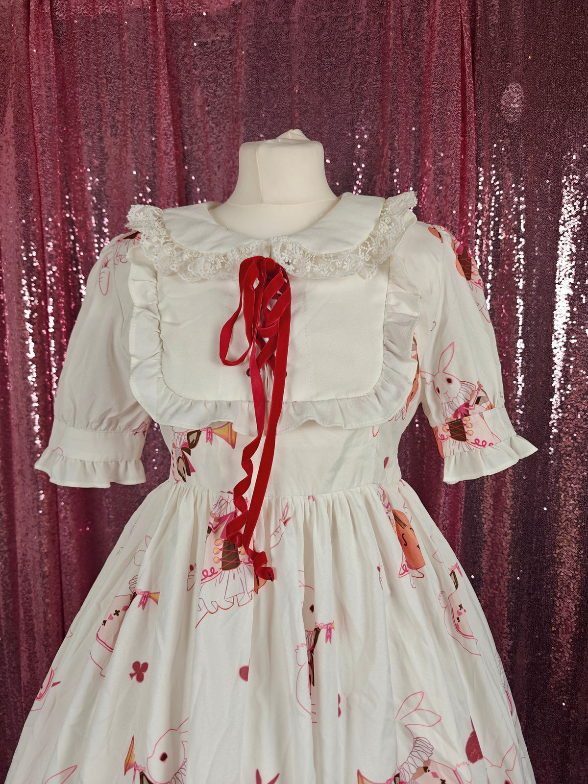 Unbranded white rabbit print OP dress size S-M