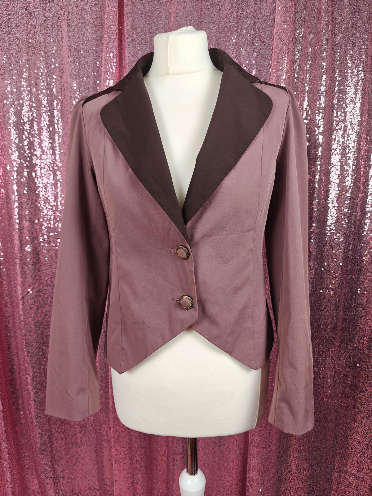 Axes Femme dusty pink & brown lace romantic style blazer size M