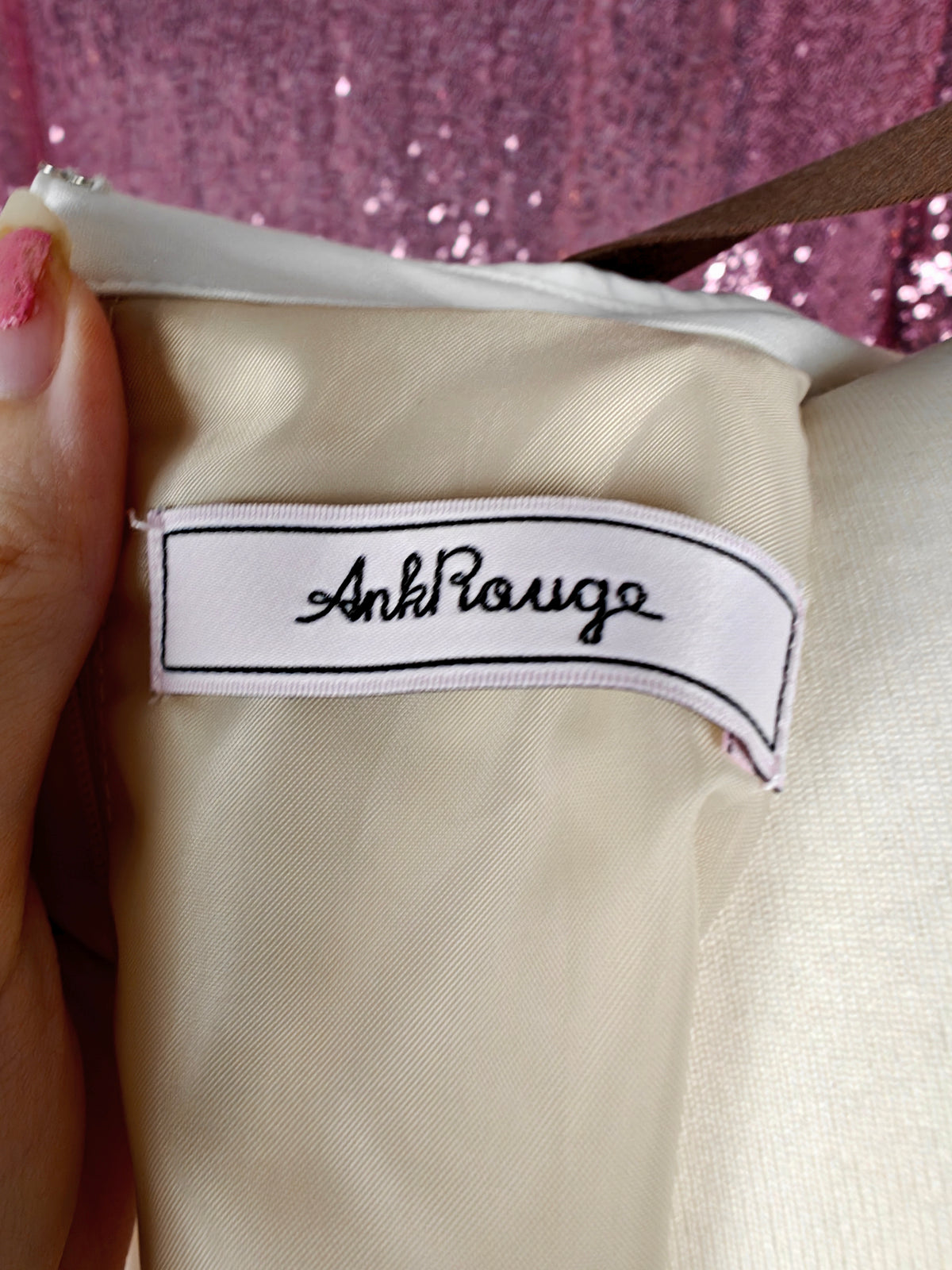 Ank Rouge beige white frilly collar smock dress with ribbon belt size S
