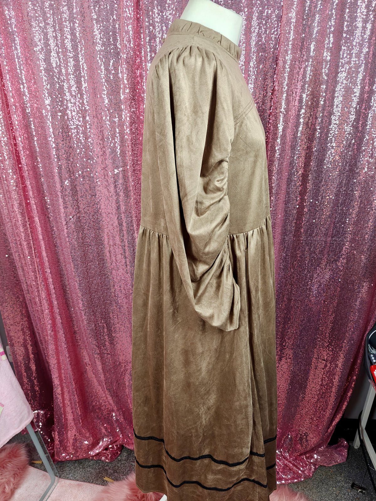 Escare brown velvet prairie style long dress size M