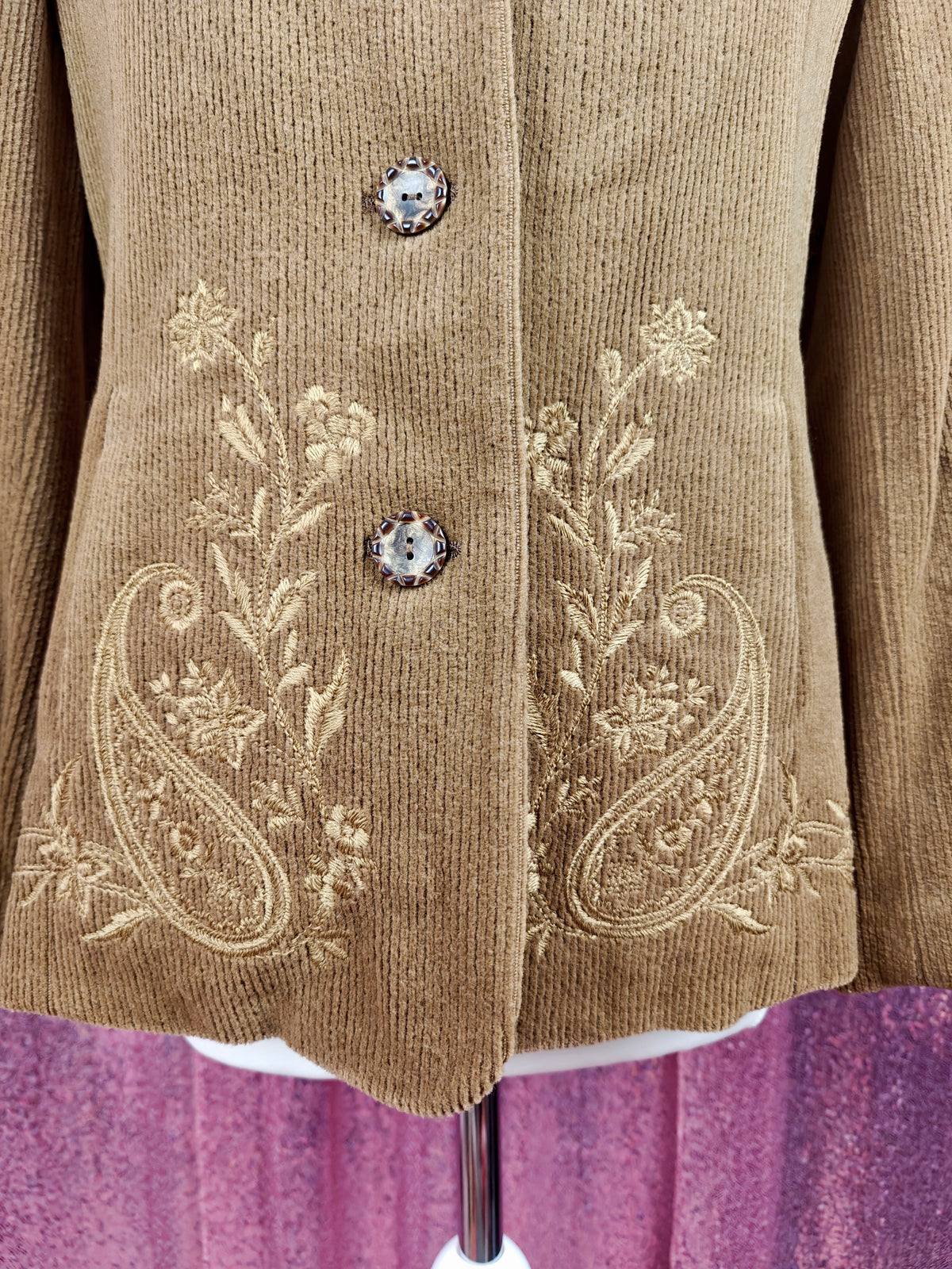 Vintage Bella Vogue brown corduroy paisley embroidered blazer size M
