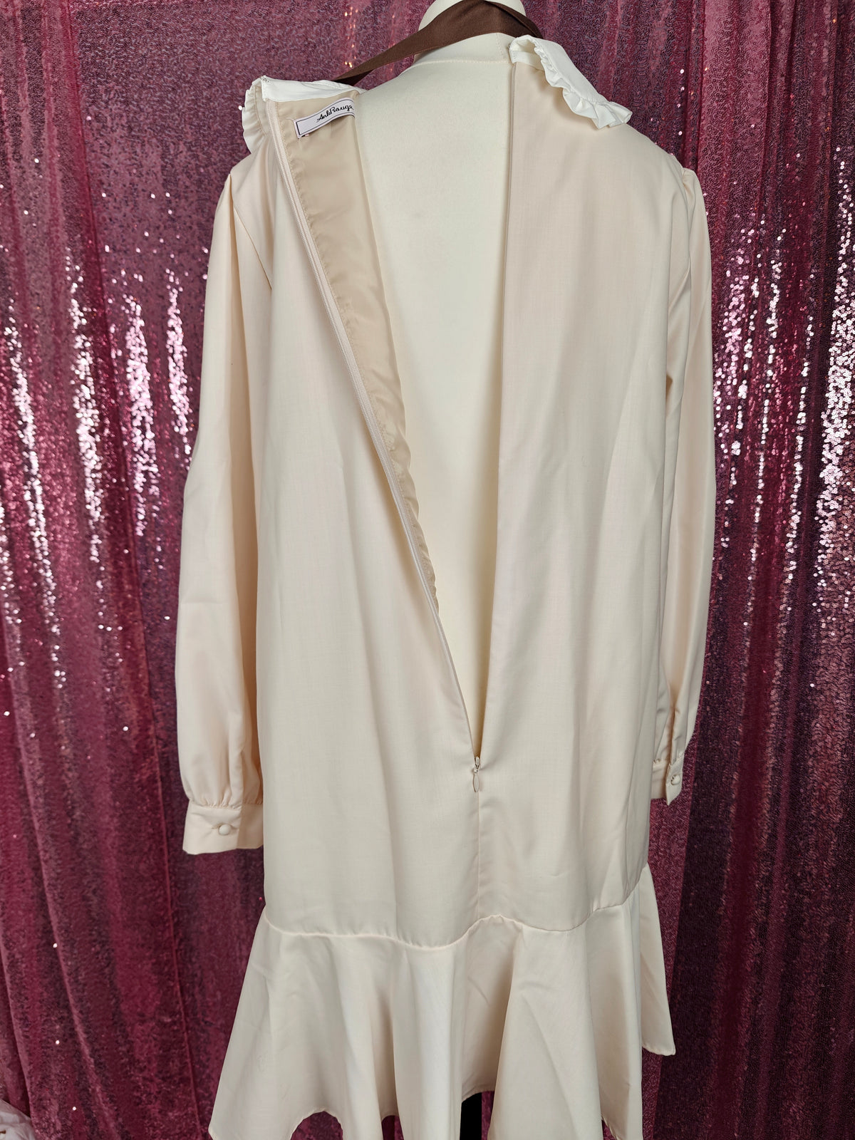 Ank Rouge beige white frilly collar smock dress with ribbon belt size S