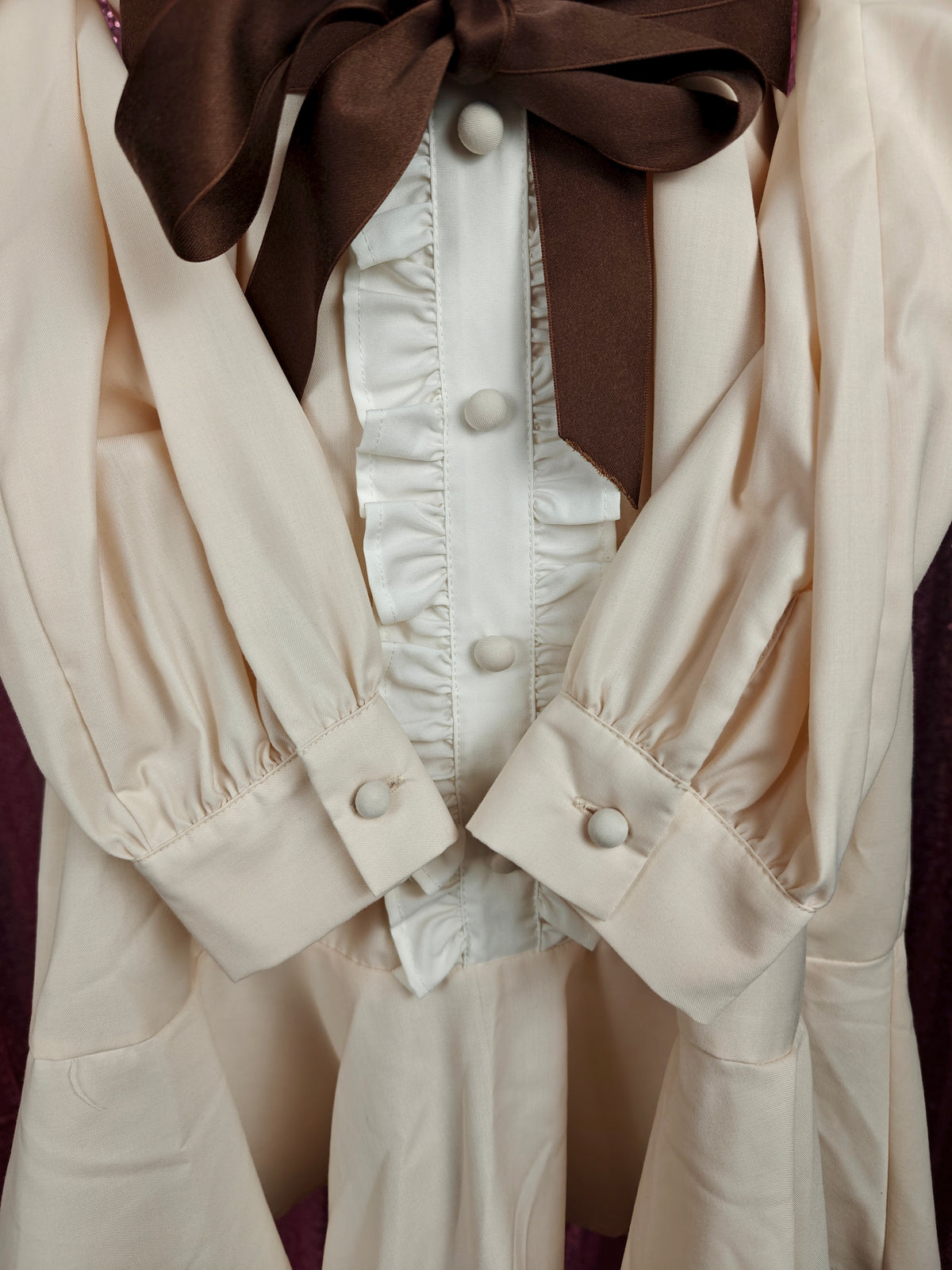 Ank Rouge beige white frilly collar smock dress with ribbon belt size S
