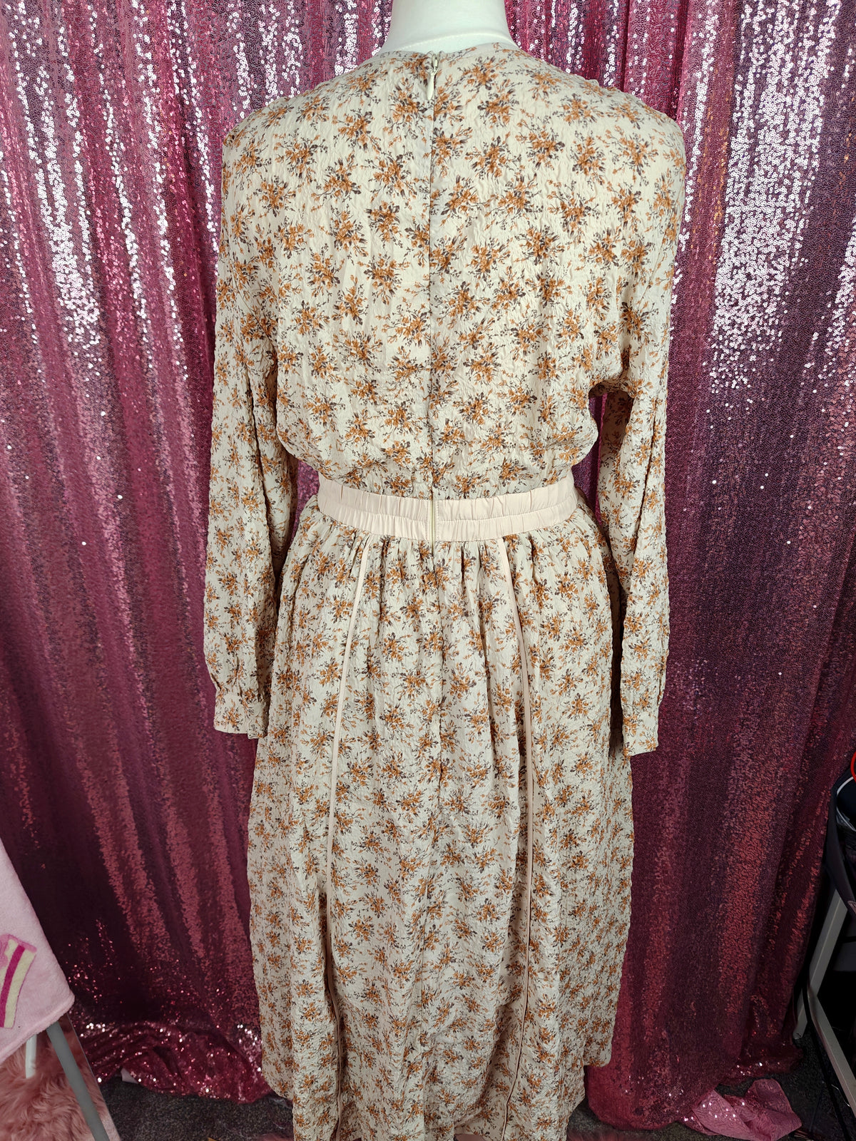 Blue East autumn flowers prairie style long dress size S