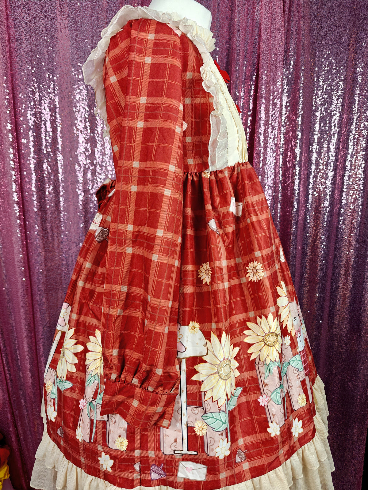 Sunny plaid autumn mouse motif OP dress size S