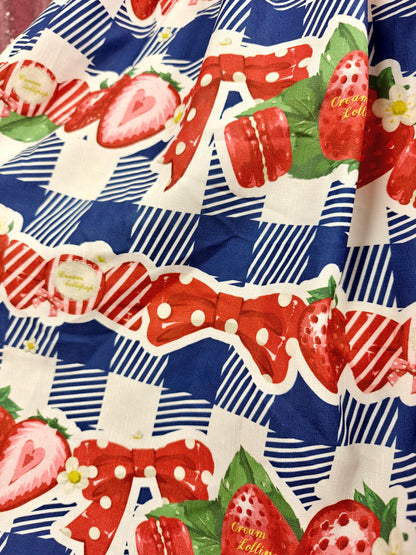 Cream Lollipop blue gingham print strawberry motif OP dress size S