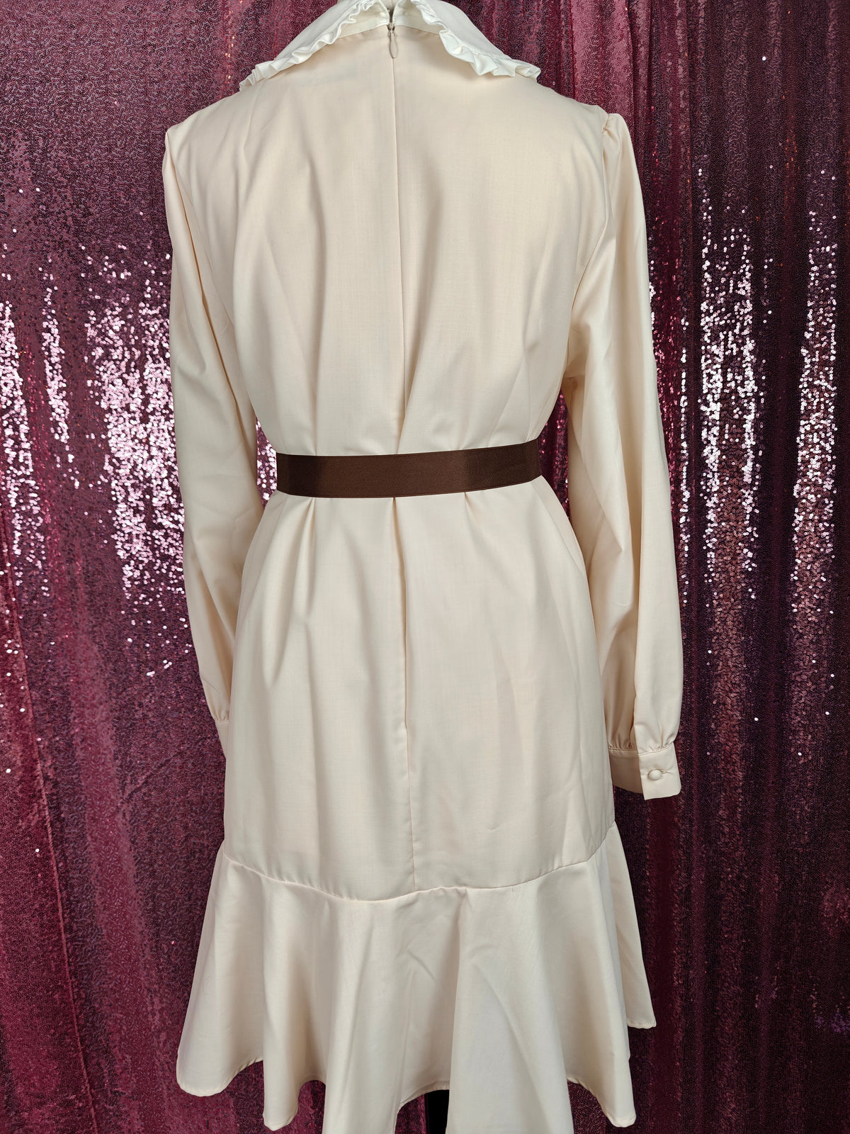 Ank Rouge beige white frilly collar smock dress with ribbon belt size S