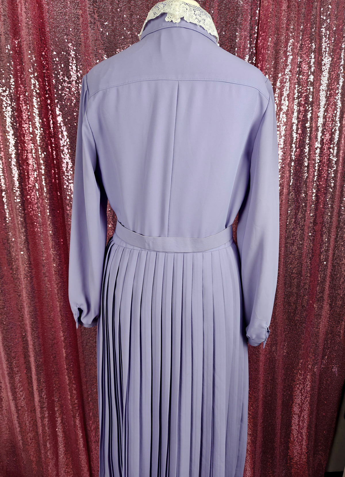 BettyRosa Japanese vintage showa era lilac & white lace pleated skirt dress with belt size XS