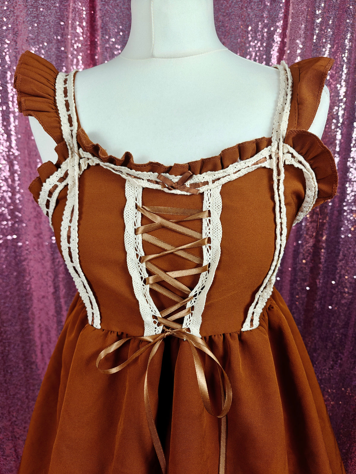 Sleep Doll brown & cream lace old school JSK dress size S