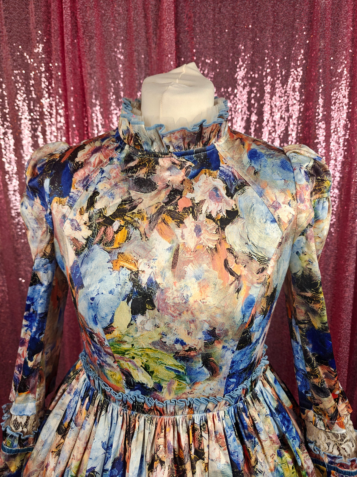 You Mai abstract painting print OP dress size S