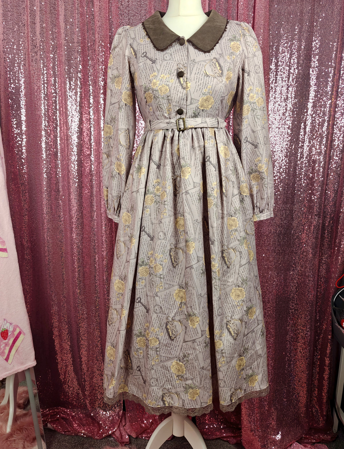 Axes Femme antique letter print vintage style long dress size S