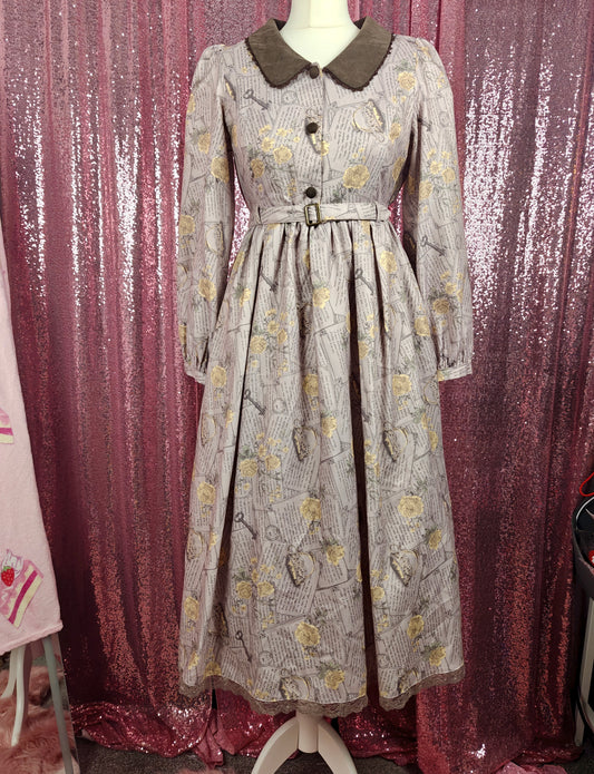 Axes Femme antique letter print vintage style long dress size S
