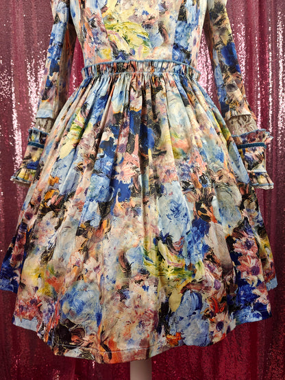You Mai abstract painting print OP dress size S