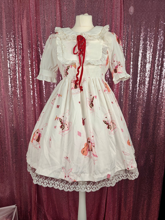 Unbranded white rabbit print OP dress size S-M