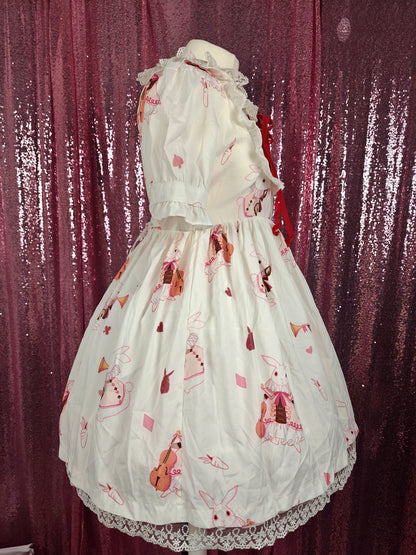 Unbranded white rabbit print OP dress size S-M