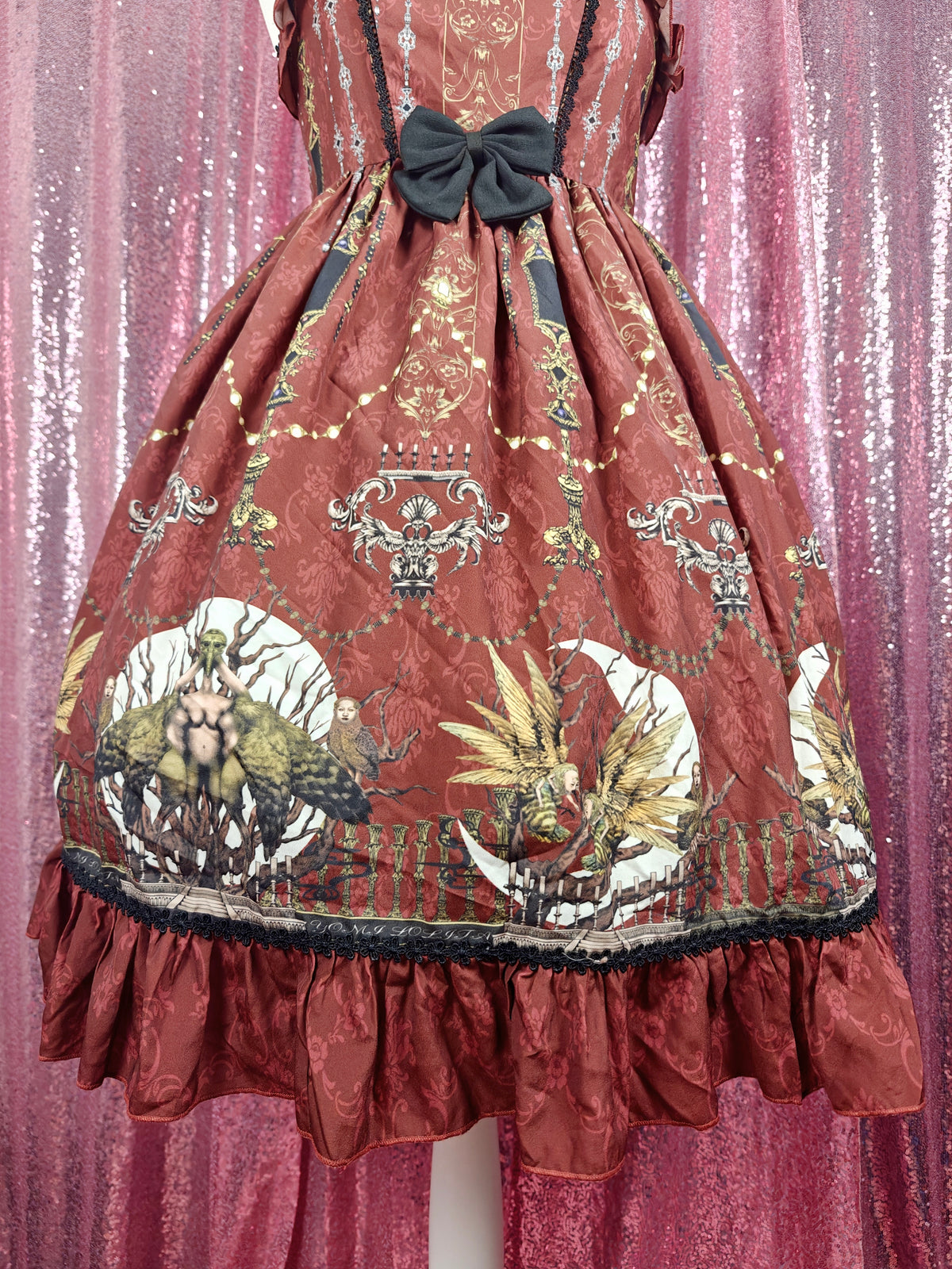 Yomi red cryptid creepy print JSK dress size S