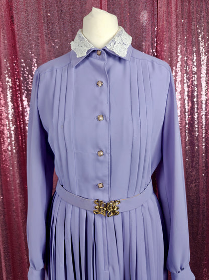 BettyRosa Japanese vintage showa era lilac & white lace pleated skirt dress with belt size XS