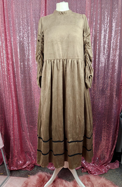 Escare brown velvet prairie style long dress size M