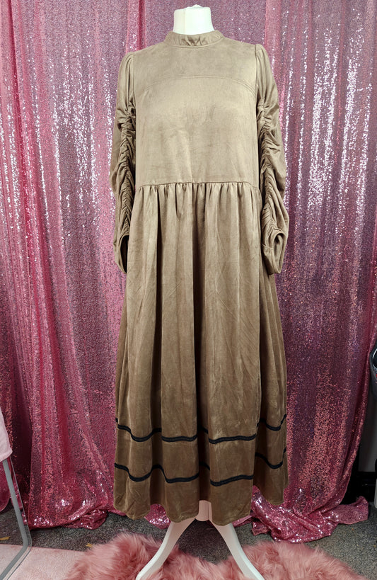 Escare brown velvet prairie style long dress size M