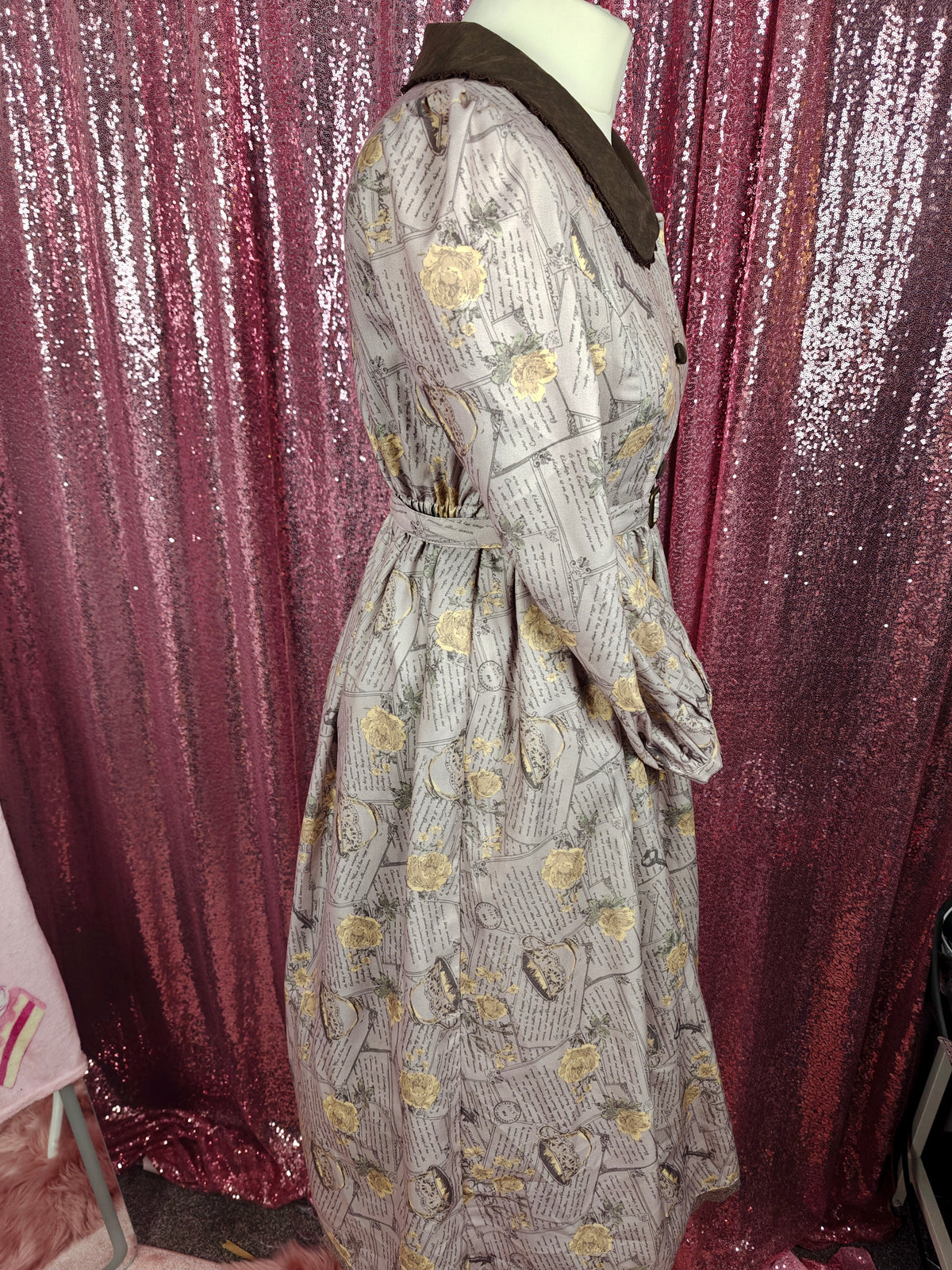 Axes Femme antique letter print vintage style long dress size S