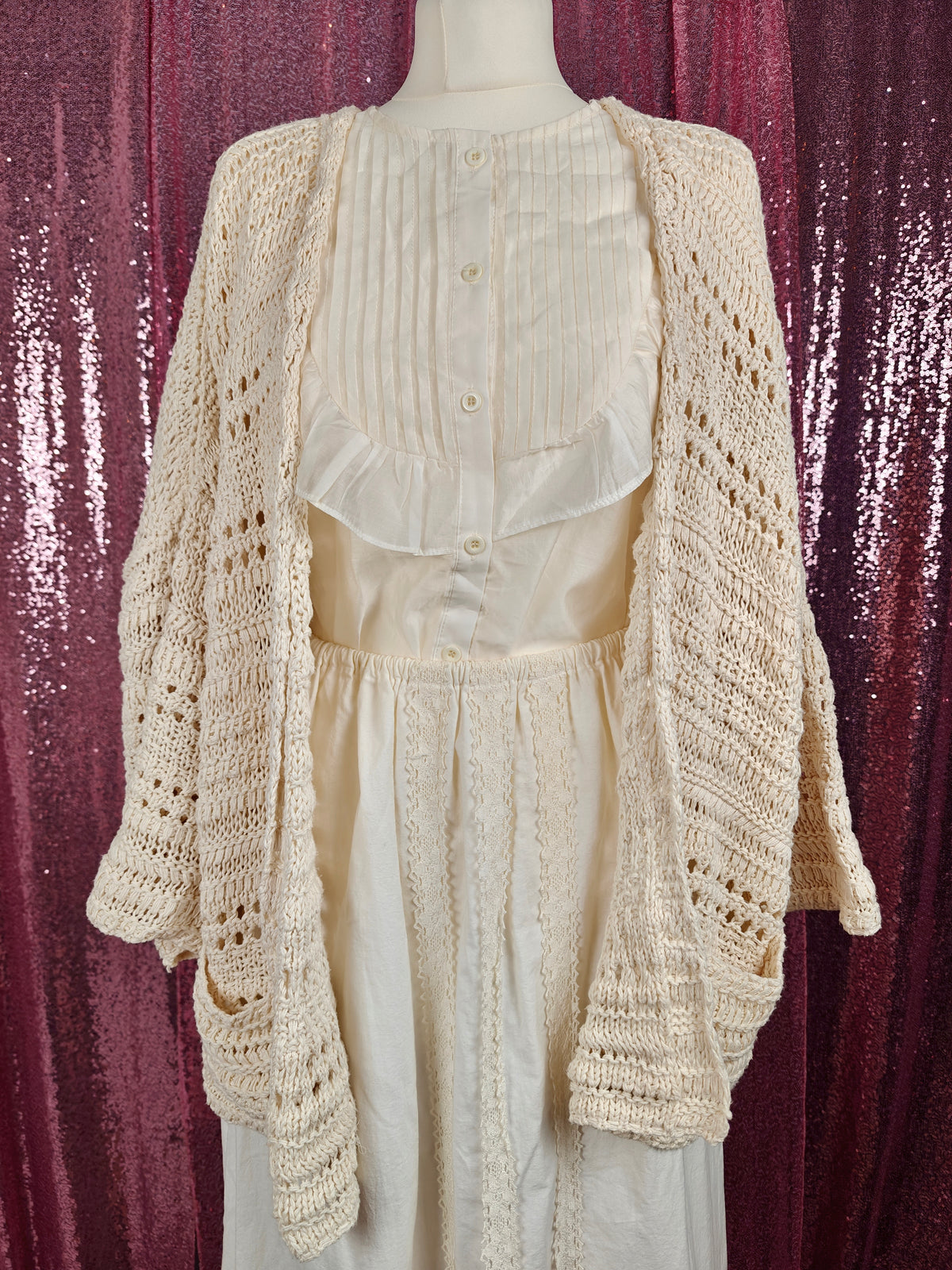 Babiliangliang cream prairie style frilly puff sleeve  blouse size M