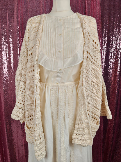 Babiliangliang cream prairie style frilly puff sleeve  blouse size M