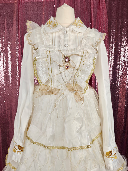 Lolitime white long sleeve gold floral embroidery classic Lolita blouse size XS