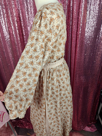 Blue East autumn flowers prairie style long dress size S