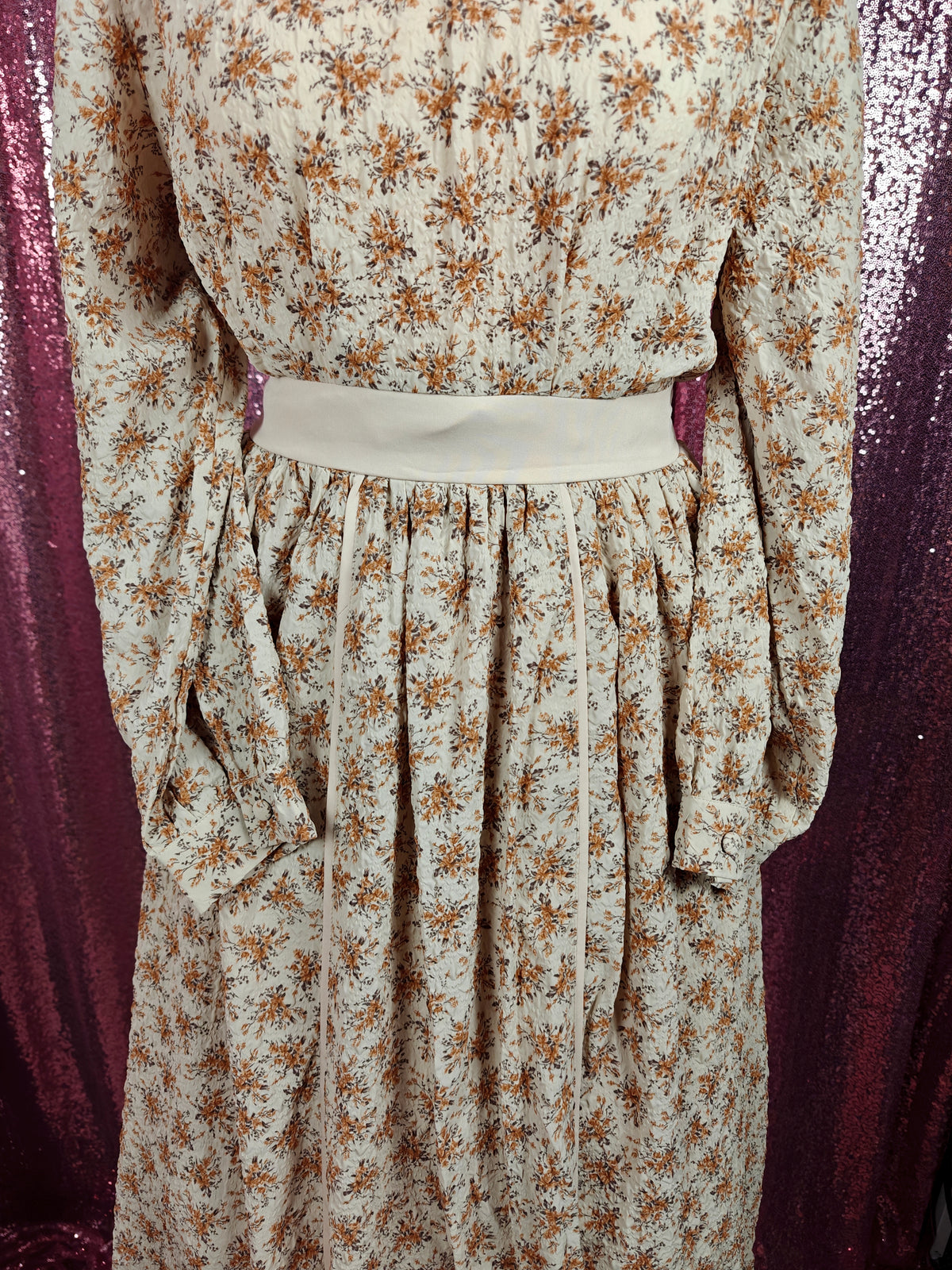 Blue East autumn flowers prairie style long dress size S