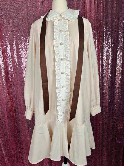 Ank Rouge beige white frilly collar smock dress with ribbon belt size S