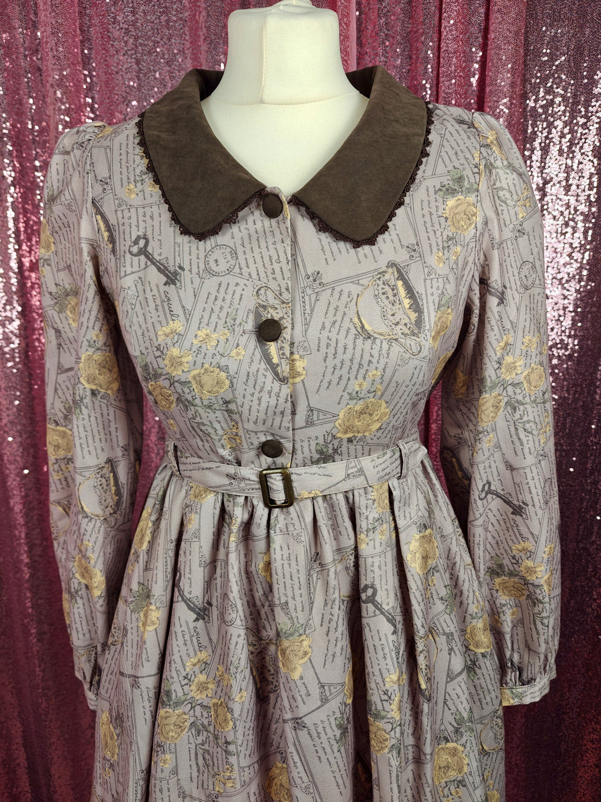 Axes Femme antique letter print vintage style long dress size S
