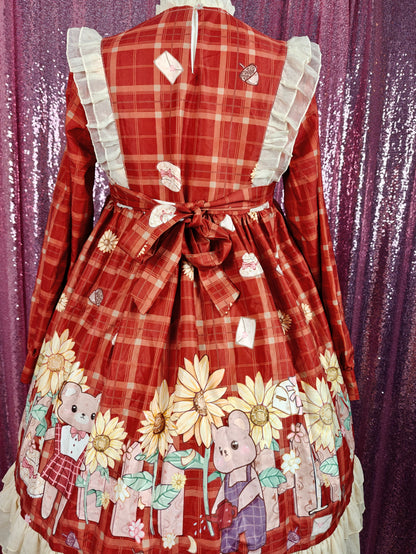 Sunny plaid autumn mouse motif OP dress size S