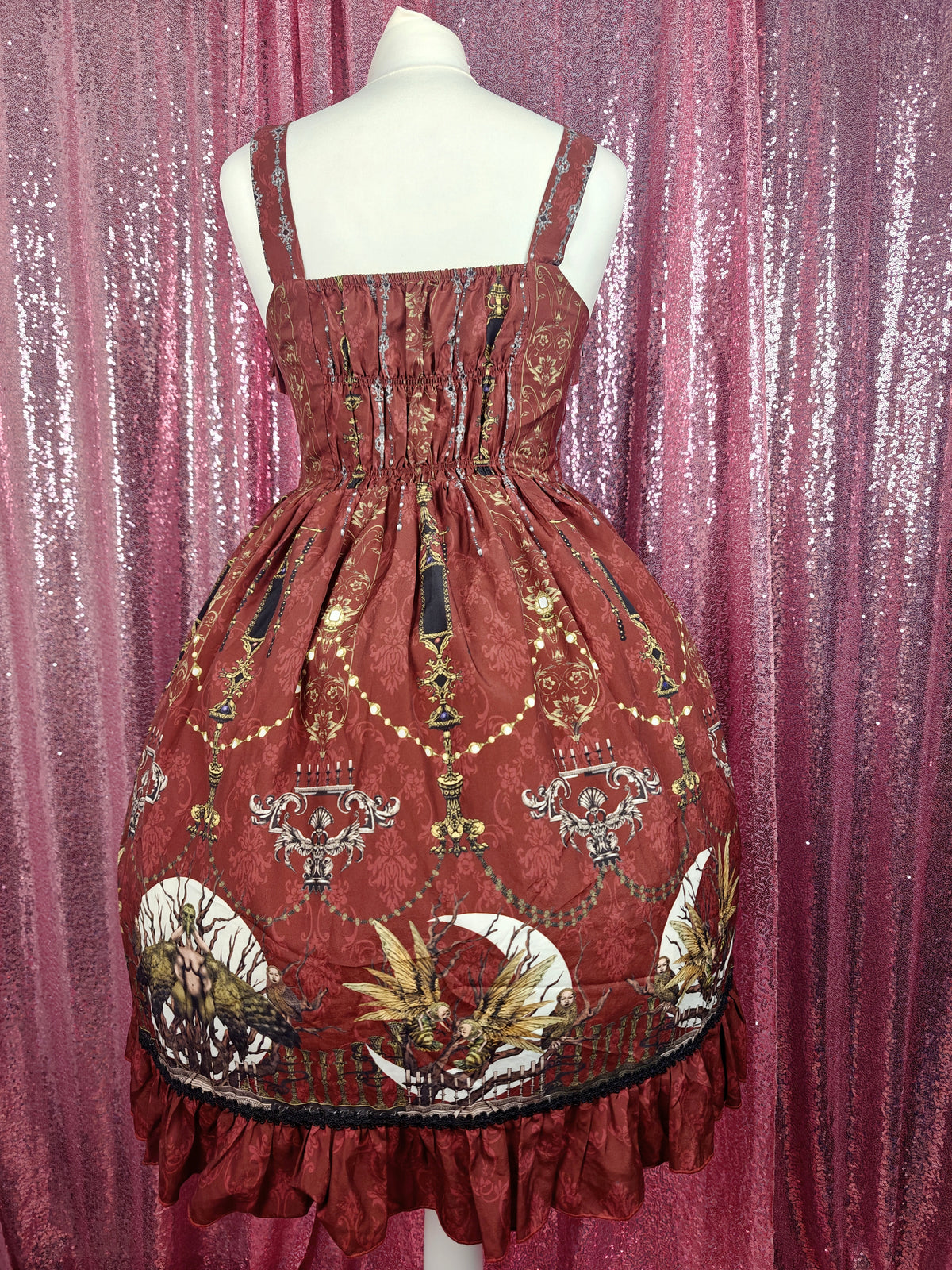 Yomi red cryptid creepy print JSK dress size S