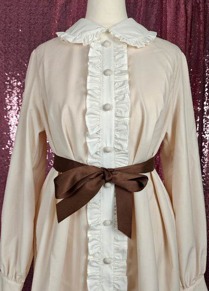 Ank Rouge beige white frilly collar smock dress with ribbon belt size S