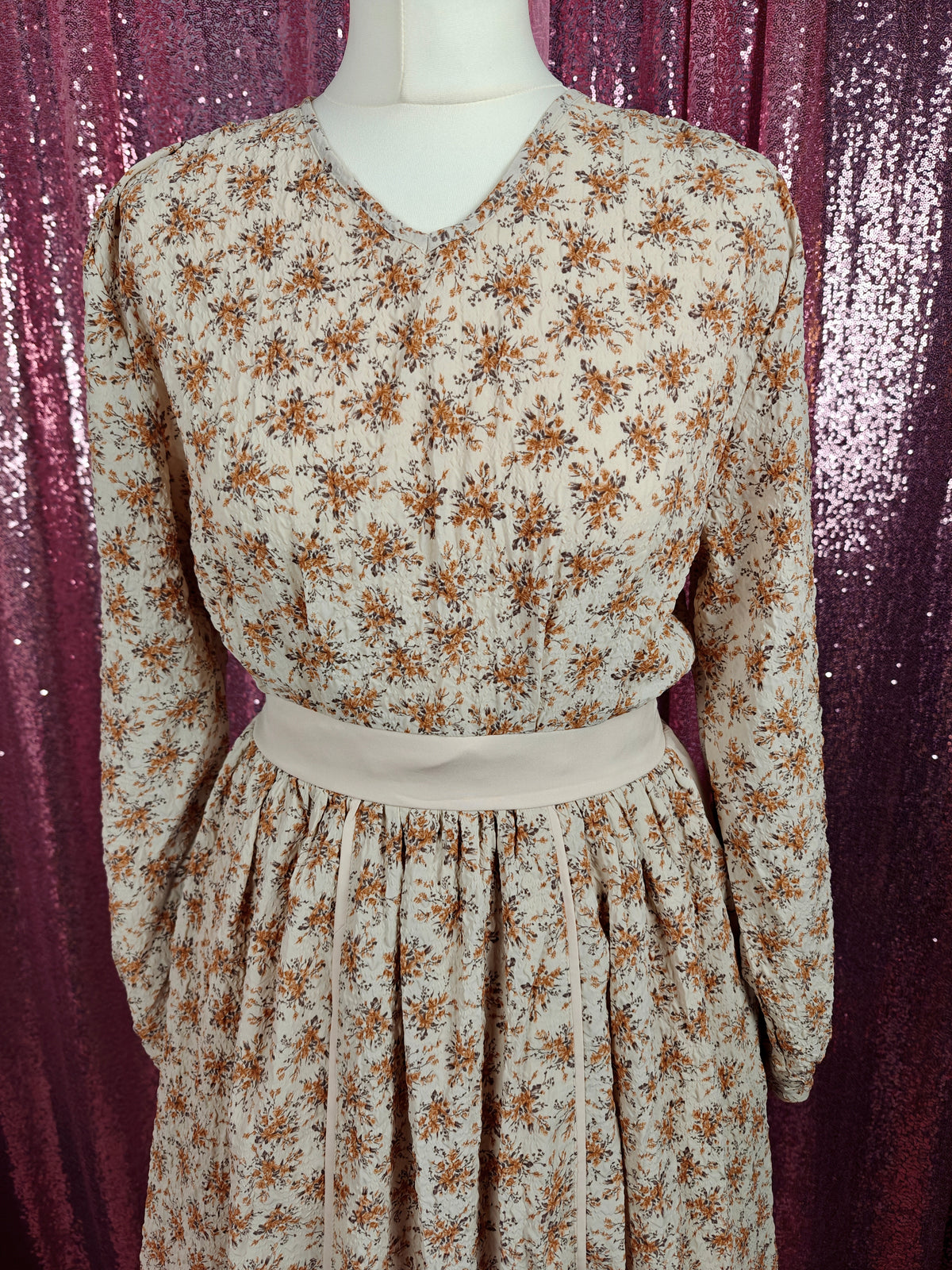 Blue East autumn flowers prairie style long dress size S