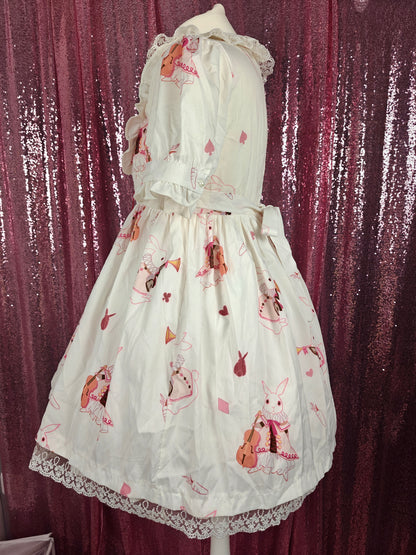 Unbranded white rabbit print OP dress size S-M