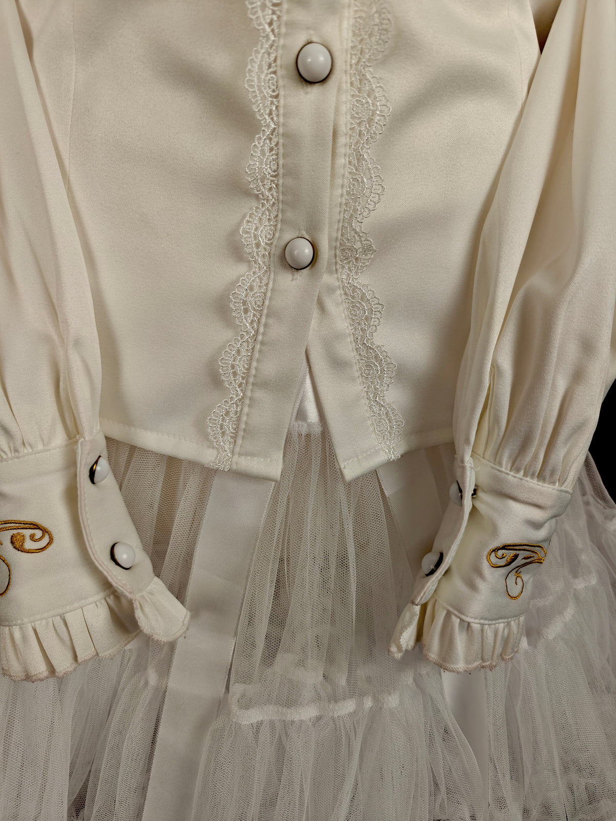 Lolitime white long sleeve gold floral embroidery classic Lolita blouse size XS